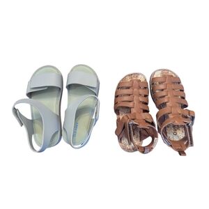 girls 11c old navy Oshkosh summer hook & loop sandal bundle green brown